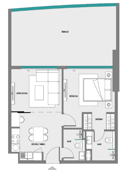 1 Bedroom · Type 1 floor plan