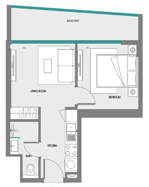 1 Bedroom · Type 2 floor plan