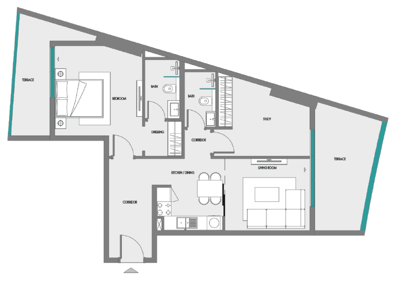 1 Bedroom · Type 3 floor plan
