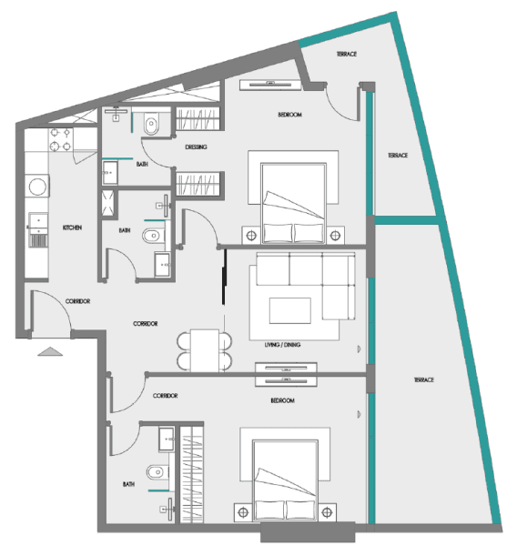 2 Bedroom · Type 1 floor plan