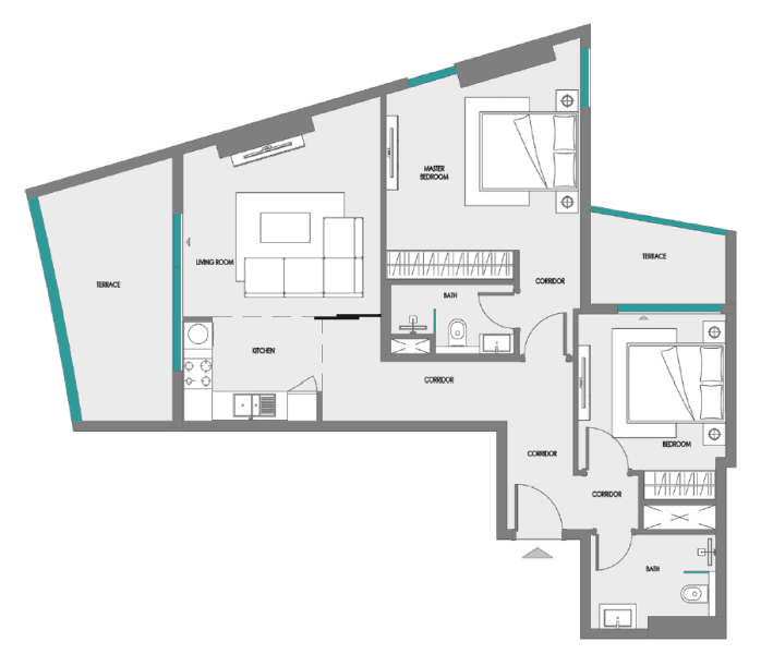 2 Bedroom · Type 2 floor plan
