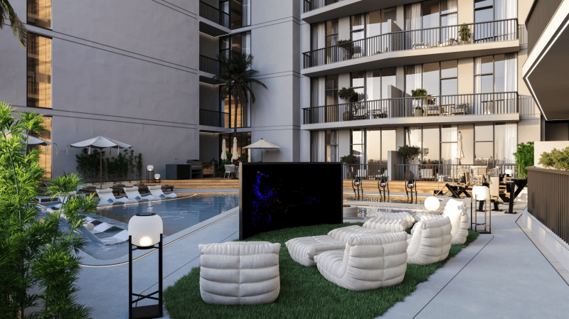 Podium amenity deck at Samana Greenfield