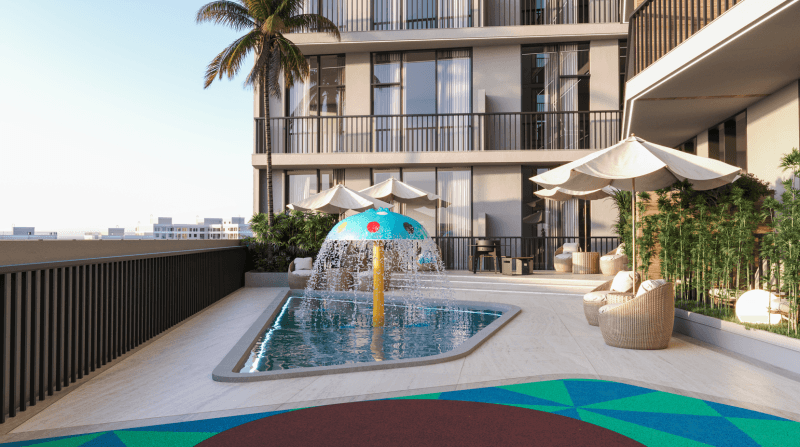 Fountain feature at the pool deck