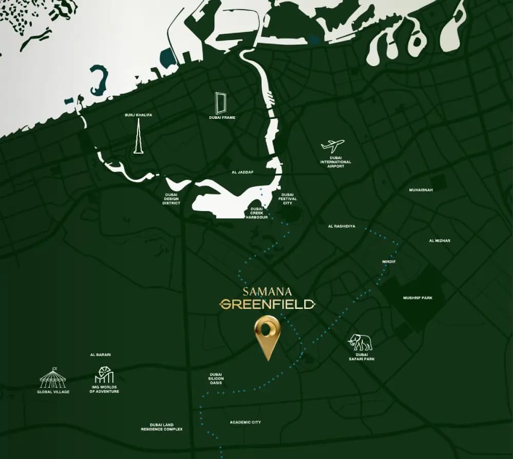 Samana Greenfield location in Dubai · Al Warsan